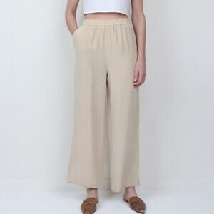 Vintage Stanley Sherman Beige Silk Wide Leg Pant Elastic Waist Size 6